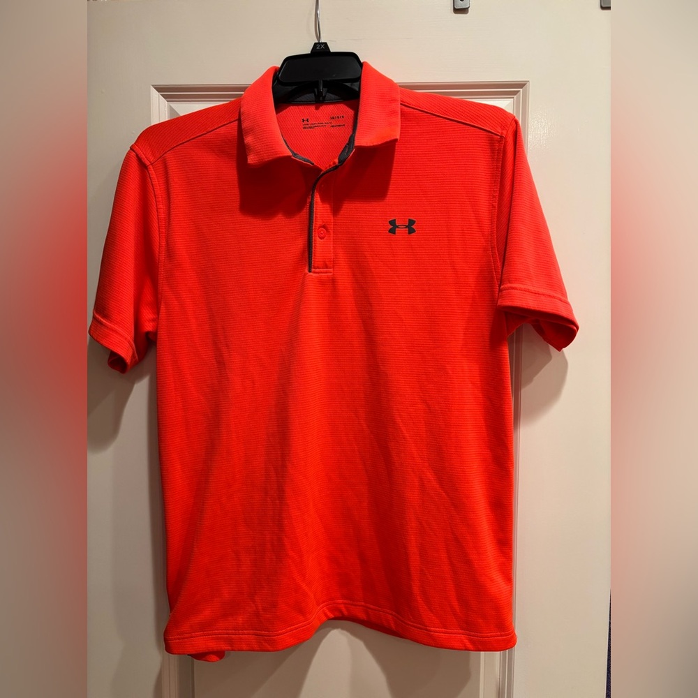 Under Armour Men’s Polo Shirt Large Orange Athletic Performance Golf Shirt